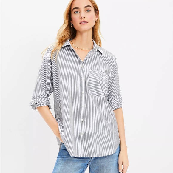 LOFT Striped Button Down Oversized Shirt - Picture 1 of 4